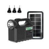 Kit solar portabil Bluetooth Gdliting GD-8017 MK, USB, 8000 mAh, 3 becuri, conectivitate MP3, radio FM, lanterna LED