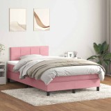 vidaXL Pat box spring cu saltea, roz, 120x220 cm, catifea 3316256