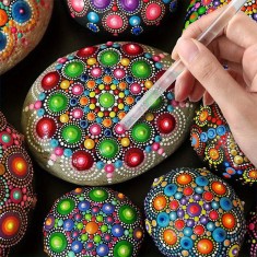 Set Mandala cu 16 piese pentru punctare, cu be?e acrilice, stilou ?i 3 ?abloane de pictura foto