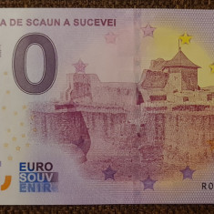 Bancnotă suvenir de 0 euro: Cetatea de Scaun a Sucevei, în folder