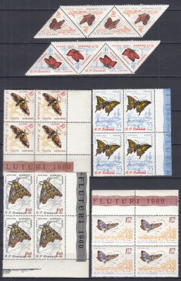 ROMANIA 1960 LP 505 FLUTURI SERIA IN BLOC DE 4 TIMBRE MNH foto