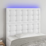 Cumpara ieftin Tăblie de pat cu LED, alb, 100x5x118/128 cm, piele ecologică