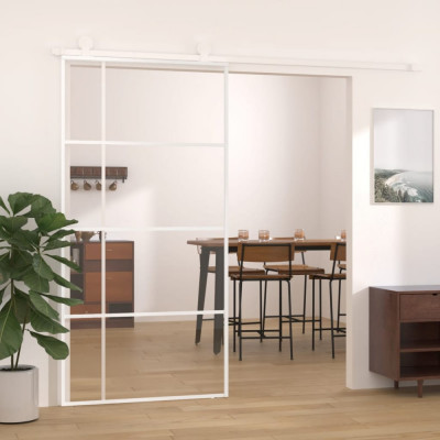 vidaXL Ușă glisantă, alb, 102,5x205 cm, sticlă ESG și aluminiu foto