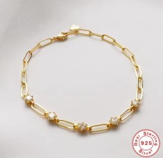 Bratara Argint 925 cu Zale si Cristale, Aur Galben 18K - ALCA Fine Jewelry