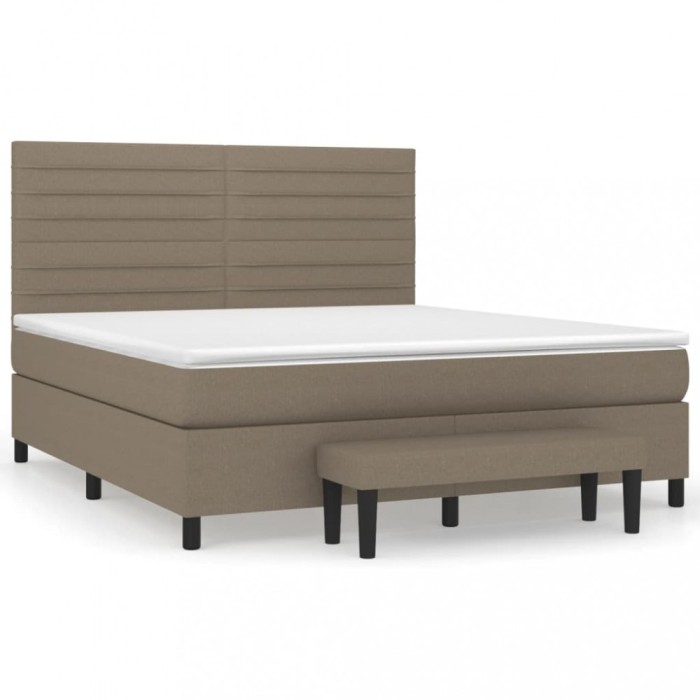 Pat box spring cu saltea, gri taupe, 160x200 cm material textil