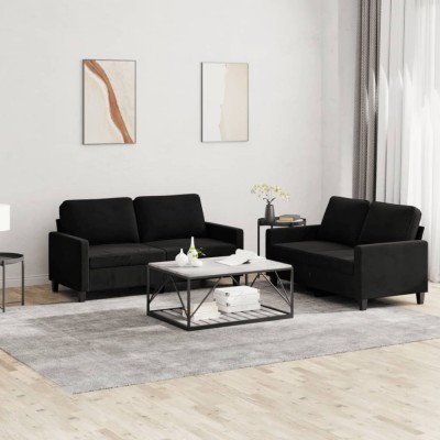 vidaXL Set de canapele cu perne, 2 piese, negru, catifea 3201501 foto