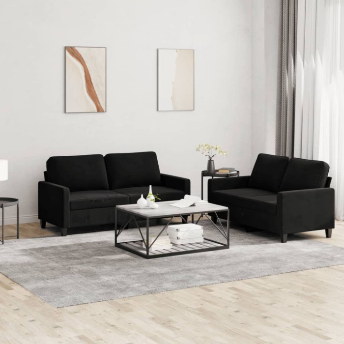 vidaXL Set de canapele cu perne, 2 piese, negru, catifea 3201501