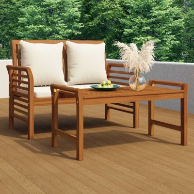 vidaXL Set mobilier grădină cu perne alb crem, 2 piese, lemn masiv foto