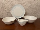 PLATOU, 2 BOLURI SI SOSIERA DIN PORTELAN BONE CHINA- MARCAJ VILLEROY BOCH- DELTA