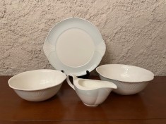 PLATOU, 2 BOLURI SI SOSIERA DIN PORTELAN BONE CHINA- MARCAJ VILLEROY BOCH- DELTA