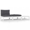 Gossi set mobilier de gradina cu perne, 3 piese, alb, lemn masiv pin