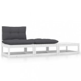 Gossi set mobilier de gradina cu perne, 3 piese, alb, lemn masiv pin
