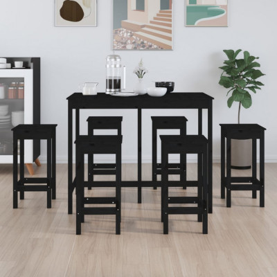 Set mobilier de bar, 7 piese, negru, lemn masiv de pin GartenMobel Dekor foto