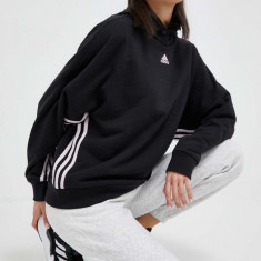 adidas bluza femei, culoarea negru, cu glugă, cu imprimeu