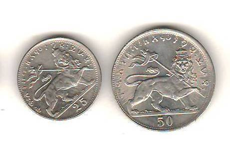 SV * Etiopia 25 si 50 MATONAS 1930 / 31 * Haile Selassie I * 1916 - 1930 - 1974