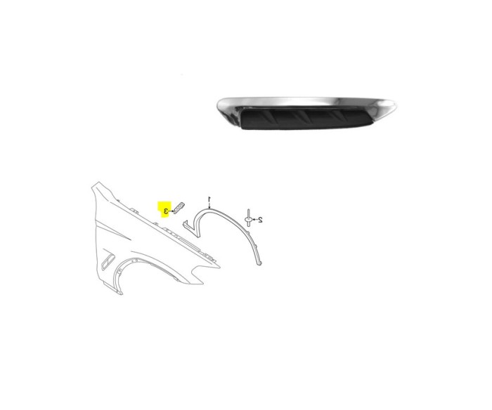 Bandou aripa fata BMW X3 (G01), 06.2017-07.202; X4 (G02), 03.2018-, partea dreapta, crom/negru,