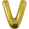 Balon folie metalizata litera v, flippy, 40 cm, umflati cu heliu sau aer, ambalaj individual, pai inclus, auriu