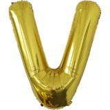 Balon folie metalizata litera v, flippy, 40 cm, umflati cu heliu sau aer, ambalaj individual, pai inclus, auriu