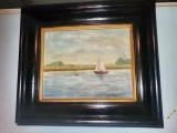 H332-H-Tablou marin D. FLORIAN (1899-1979) pictor roman piesa autentica stare foarte buna rama groasa neagra. Marimi tablou: 29/ 19 cm, ext. 46/40 cm.