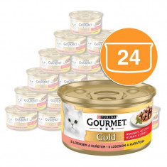 Conservă Gourmet GOLD - bucăți de somon și pui în sos 24 x 85g
