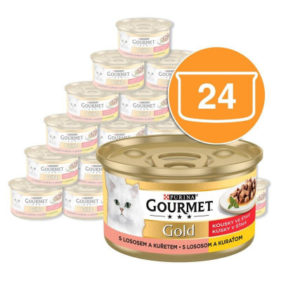 Conservă Gourmet GOLD - bucăți de somon și pui &amp;icirc;n sos 24 x 85g foto