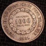 Brazilia 1000 reis 1861 argint Pedro II, America de Nord