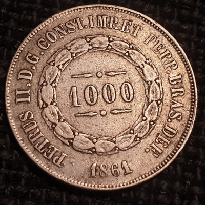Brazilia 1000 reis 1861 argint Pedro II foto