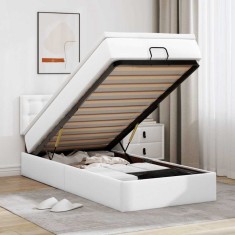 vidaXL Cadru pat otoman cu saltea alb pur 90x190cm piele artificială 3312128