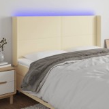 vidaXL Tăblie de pat cu LED, crem, 203x16x118/128 cm, piele ecologică