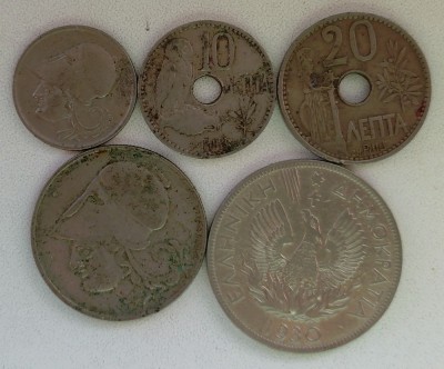 Lot 5 monede diferite Grecia Anii &amp;#039;10&amp;#039; 20 și &amp;#039;30 foto