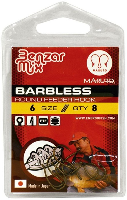 Carlige Benzar Barbless Round Feeder, Nr.6, 8buc/plic