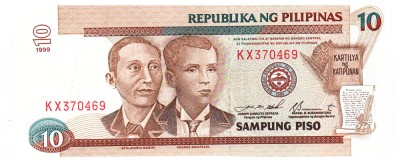 Filipine 10 Piso 2001 Seria 370469 foto