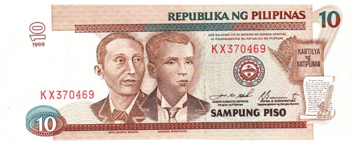 Filipine 10 Piso 2001 Seria 370469