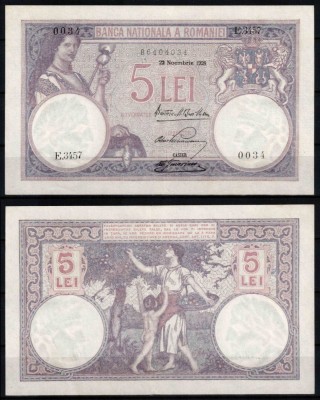 Romania 1928, 5 LEI, 22 Noembrie 1928, P#19a, UNC! foto