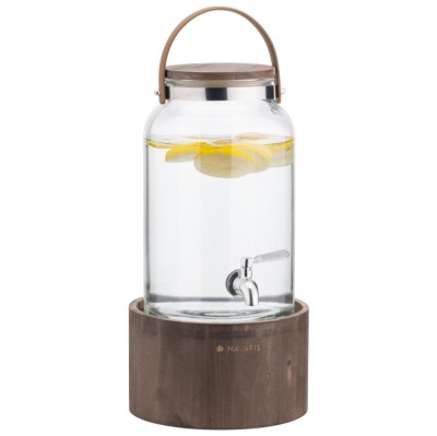 Dozator bauturi Navaris, 5.6L, cu maner piele si suport lemn, robinet inox, NAV000017YH002C foto