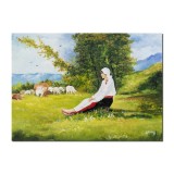 Tablou celebru Ciobanita pictat manual, 70x50cm ulei pe panza, reproducere Nicolae Grigorescu