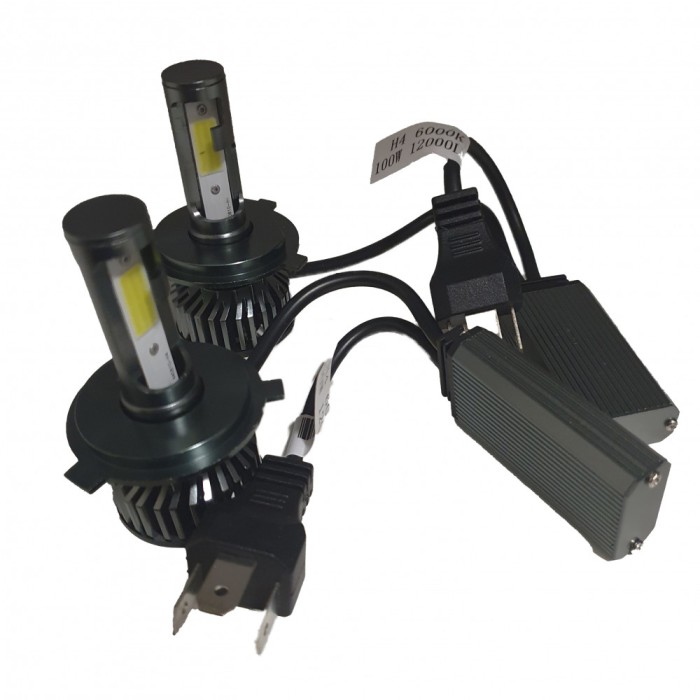 Set 2 becuri LED H4 mini F2 cobS , Canbus, 100W, lumina alb-rece, 12.000 lumeni, fara eroare, SOCLU H4