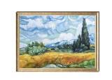 Cumpara ieftin Tablou inramat celebru pictat manual, Camp cu grau si chiparosi, 110x80cm ulei pe panza, reproducere Vincent van Gogh