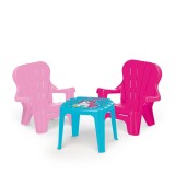 Masuta cu 2 Scaune Unicorn DOLU Roz, Camera Copii, +2 Ani. Set Mobilier Copii, Interior/Exterior, Plastic Durabil, 36.5x36.5x30.5 cm