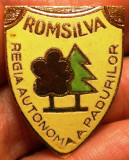 I.814 INSIGNA PIN ROMANIA SILVICULTURA ROMSILVA REGIA AUTONOMA A PADURILOR email, Romania de la 1950