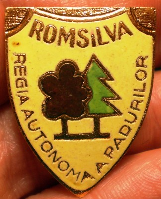 I.814 INSIGNA PIN ROMANIA SILVICULTURA ROMSILVA REGIA AUTONOMA A PADURILOR email foto