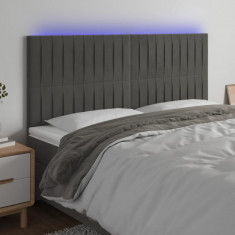 vidaXL Tăblie de pat cu LED, gri închis, 160x5x118/128 cm, catifea