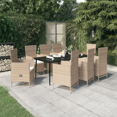 vidaXL Set de mobilier pentru grădină cu perne, 9 piese, bej foto
