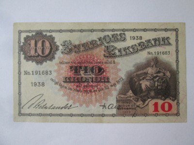 Suedia 10 Kronor 1938,bancnota din imagini foto