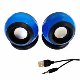 Cumpara ieftin Boxe stereo 2.0, design Globe, 2x 3W, alimentare USB, conectare jack 3.5mm, albastre