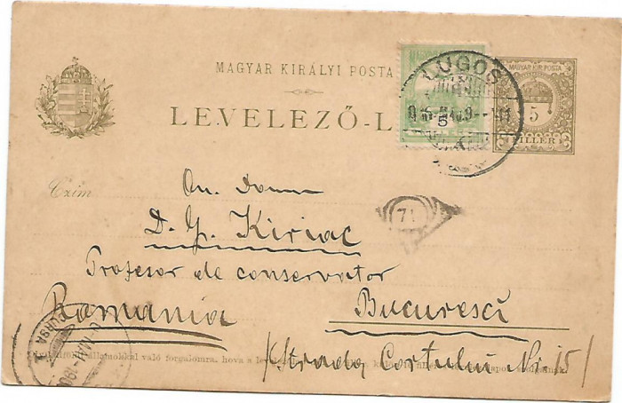 carte postala-Dumitru Georgescu-Kiriac-dirijorul Societatii Carmen-5 filler+RAR