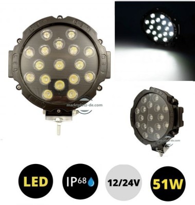 LED Far Runda Luminile de lucru 51W 12V 24V Negru foto