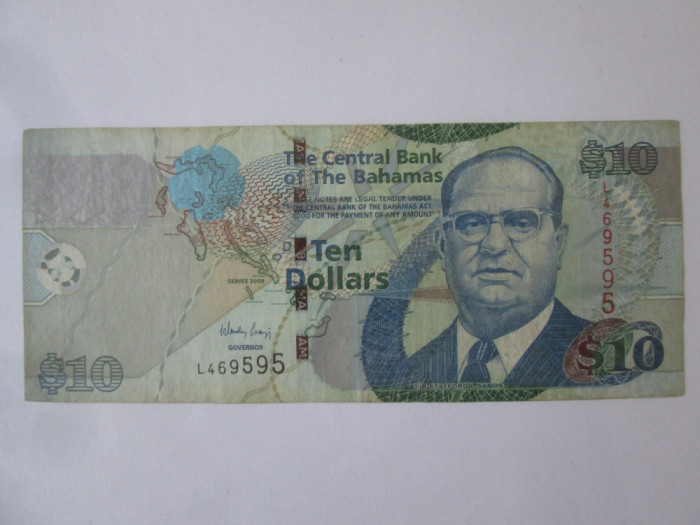 Bahamas 10 Dollars 2009,bancnota din imagini