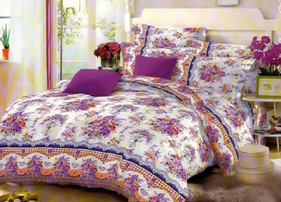 Lenjerie de pat matrimonial cu husa elastic pat si fata perna dreptunghiulara, Away, bumbac mercerizat, multicolor foto