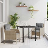 Set de Dining pentru Grădină cu 3 Piese și Perne Bej din Rattan Poli